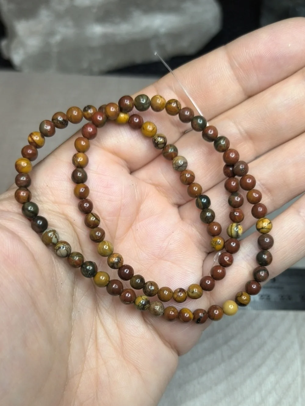 #5- 4mm Natural Red Creek Jasper Smooth Beads 14inch Strand